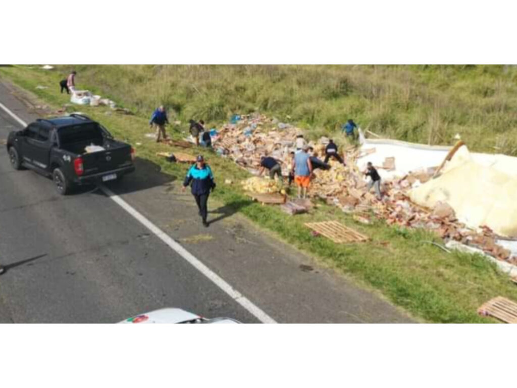 Volcó un camión que trasladaba pollos en la Ruta 2 y la gente lo saqueó ...