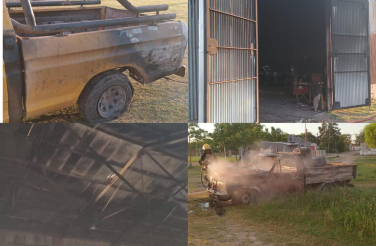 Incendio en galpón de Vialidad Provincial provocó la destrucción total de una camioneta en Alcaraz